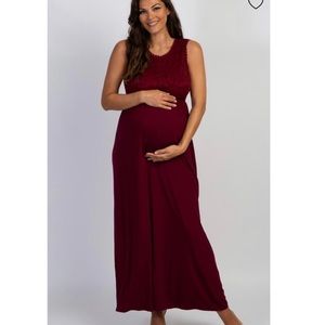 Pink lush burgundy maroon lace top maxi dress